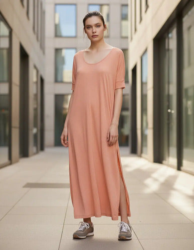 Vestido Morley Largo Túnica Amplio Marca Vestite Y Andate Naranja Liso S
