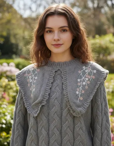 Sweater Tejido Folk Cuello Grande Bordado Cod. 008
