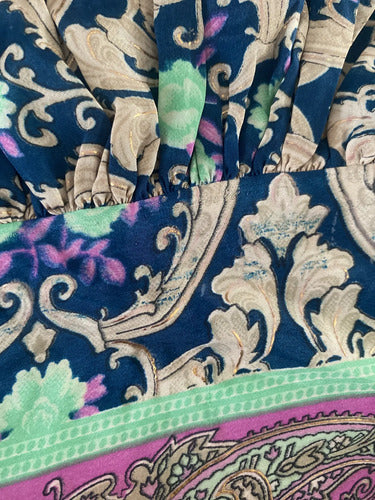 Vestido De Seda Hindú Corto Mod. 5 Nuevo 2da Selección Azul Estampado Único