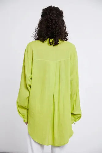 Camisa De Lino Manga Larga Modelo Grande Oversize