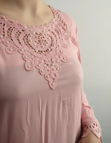 Camisa Importada Boho Perlas Y Puntillas (268) Negro L