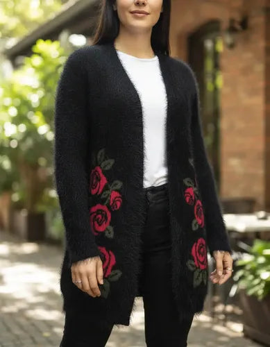 Saco Cardigan  Tejido  Peludo Pelo De Mono