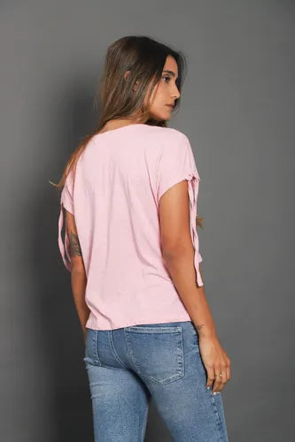 Remera Manga Corta Importada Con Bolsillo Crochet Rosa Liso Único Bolsillo Crochet