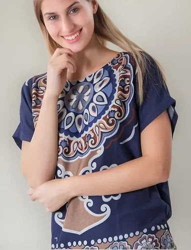 Remera Blusa Importada Estampada Lanilla Mandalas