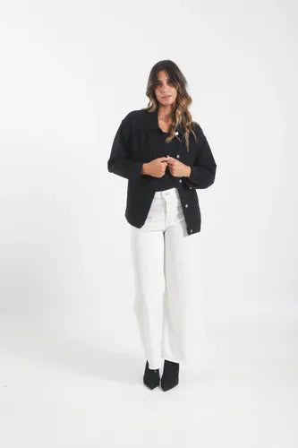 Campera De Jean Negra Modelo Amplio Negro 2xl Liso
