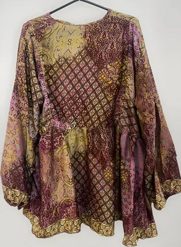 Blusa De Seda Hindú Modelo Amplio Mod. 106 Rosa Estampado Único