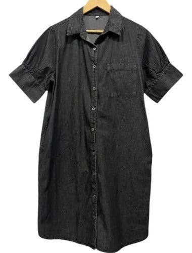 Vestido Jean Manga Princesa Denim Talle Grande Negro Lisa L