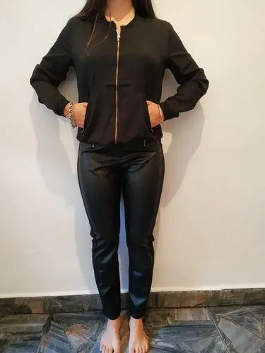 Pantalón Chupín Engomado Talle S Negro Liso 36