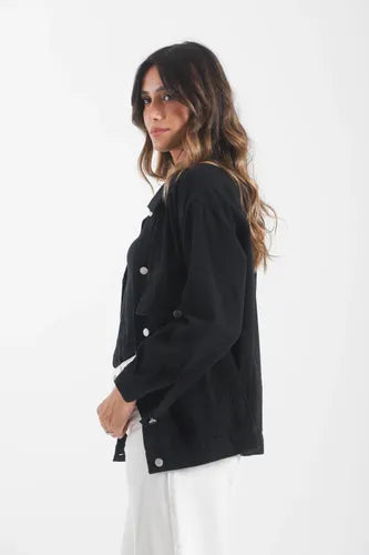 Campera De Jean Negra Modelo Amplio Negro 2xl Liso