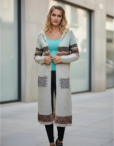 Saco Largo Tapado Tejido Importado Estilo Boho Folk