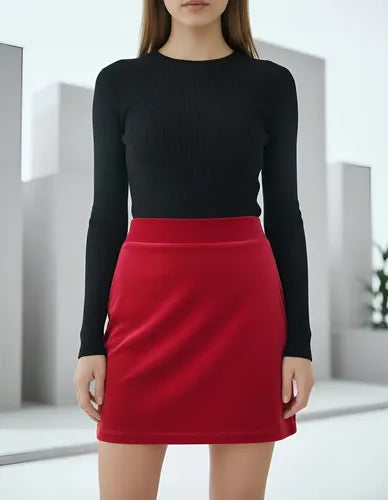 Mini Pollera De Chiffón Elastizado Rojo Liso S