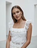 Blusa Sin Mangas Corta De Puntilla Blanco Liso Xl