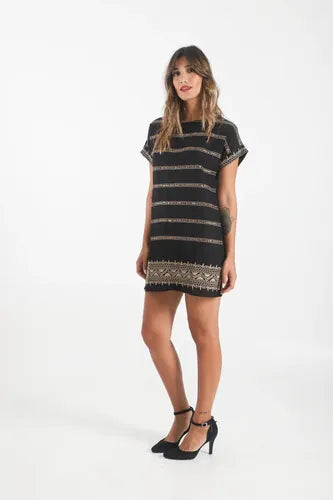 Vestido De India Bordado Con Lentejuelas Negro Bordado Único
