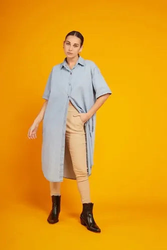 Camisa De Jean Larga Denim Nueva De 2da Selección Celeste Lisa L