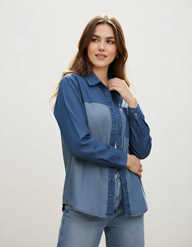 Camisa De Jean Denim Bicolor Talle Grande