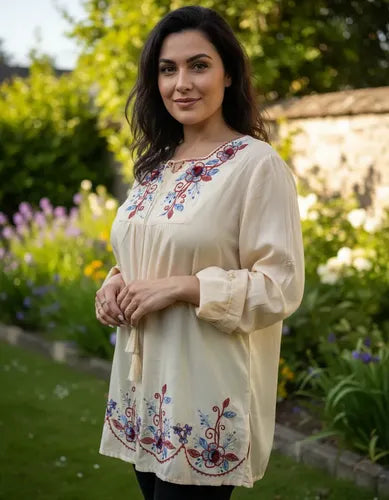Blusa Larga Tunica Camisa Importada Talle L  Crema L