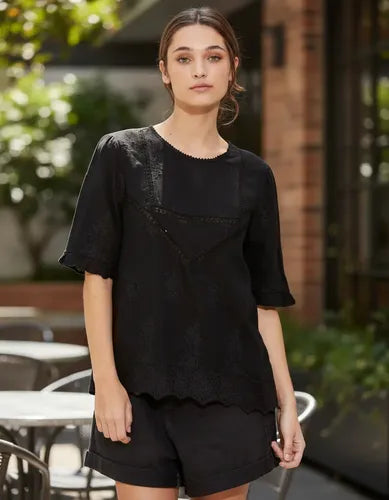 Camisa Blusa Importada Estilo Boho Bordada Negro L