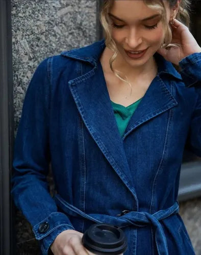 Trench Jean Tapado Denim Sobretodo Amplio Azul M Lisa