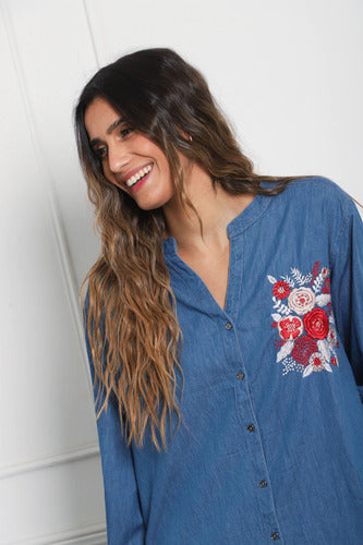 Camisa De Jean Bordada Importada Amplia