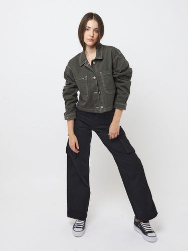 Jean Wide Leg Cargo Bergen Negro Liso 36