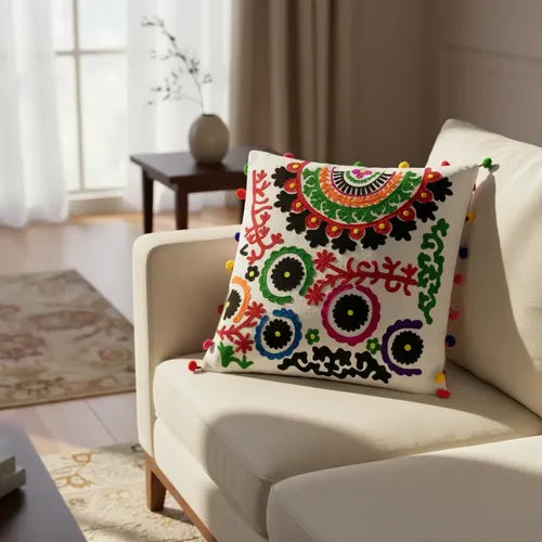 Funda De Almohadón Bordada Importada India 45 X 45