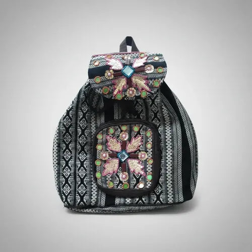 Mochila Bordada Estilo Folk Lentejuelas