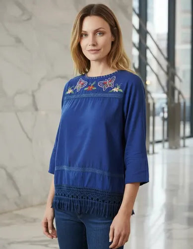 Blusa  Bordada Con Puntilla Boho