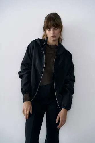 Campera Bomber Rasada Amplia Negro Único Liso