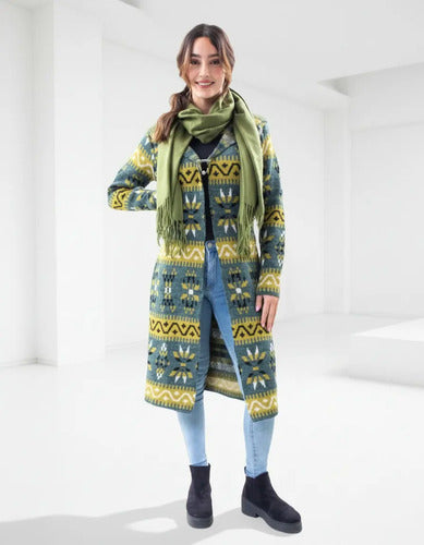 Saco Largo Tapado Tejido Importado Estilo Folk Boho