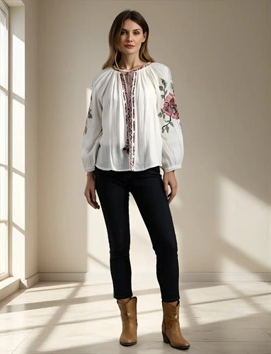 Saco Chaqueta Boho Importada Bordada Nueva De 2da Selección Crudo Bordado M