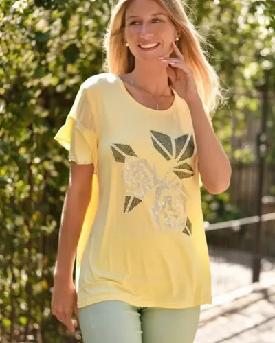 Remera  Modal Strass  Rosas Importada  Fucsia Rosas Xl Liso