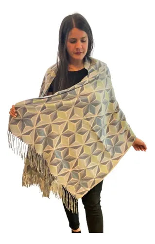 Pashmina Chalina Ruana Lanilla Rombos Importada