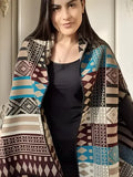 Poncho Saco Ruana Amplio Importado Beige Con Marron Estampado Único