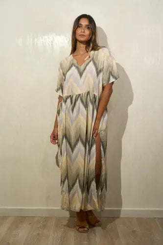 Vestido Largo De Seda Hindú Modelo Amplio Mod. 04 Multicolor Estampado Único