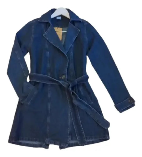 Trench Jean Tapado Denim Sobretodo Amplio Azul M Lisa