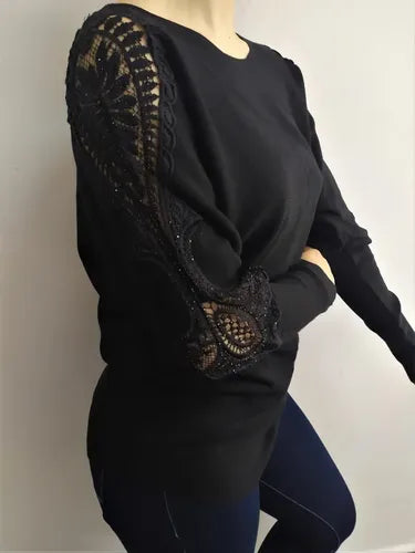 Sweater  Importado Strass (76) Negro Unico