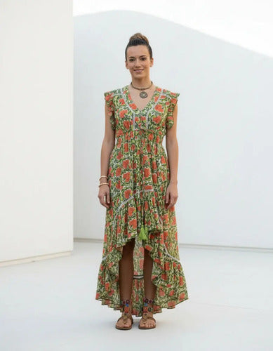 Vestido  Largo Irregular Importado  Boho Estampado India