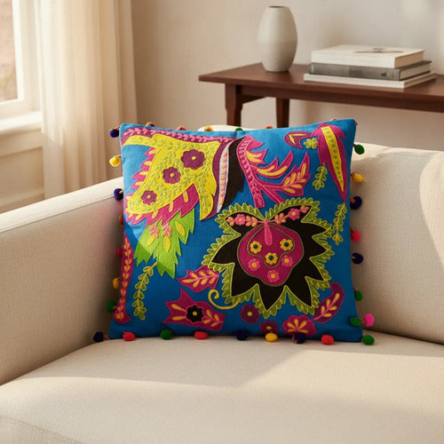 Funda De Almohadón Bordada Importada India 45 X 45