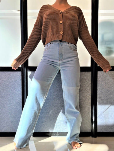 Pantalón Jean Wide Leg Denim Celeste Nuevo 2da Selección Celeste Liso 38