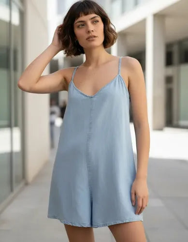 Mono Enterito Denim Jean Corto Celeste 40-m