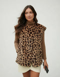 Chaleco De Piel Sintética Y Eco Cuero Reversible Negro Animal Print Único