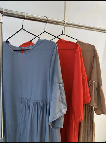 Vestido De Simil Seda Camel Camel Liso Único