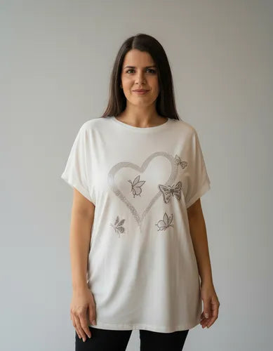 Remera Strass Importada Talle Grande Modal Blanco Corazones 3xl Lisa