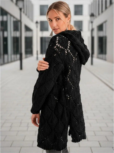 Tapado Saco Importado Chenille Con Capucha Negro Chenille Unico