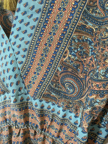 Vestido Largo De Seda Hindú Modelo Amplio Mod. 84 Turquesa Estampado Único