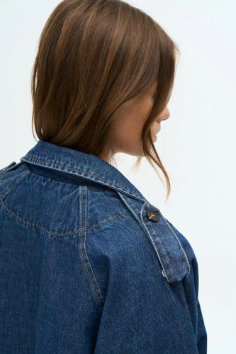 Campera De Jean Oversize Corta Azul Único Liso