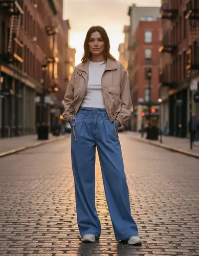 Pantalón Jean Ancho Denim Camisero
