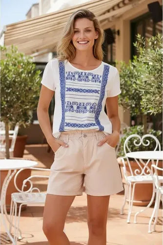 Blusa Bordada Importada Boho Talle Único Crema Unico