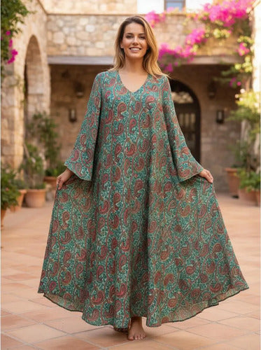 Vestido Largo Seda Hindu Importado Talle Grande Xxl