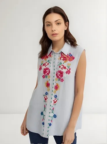 Blusa Camisa Importada Sin Mangas Bordada Estilo Vars